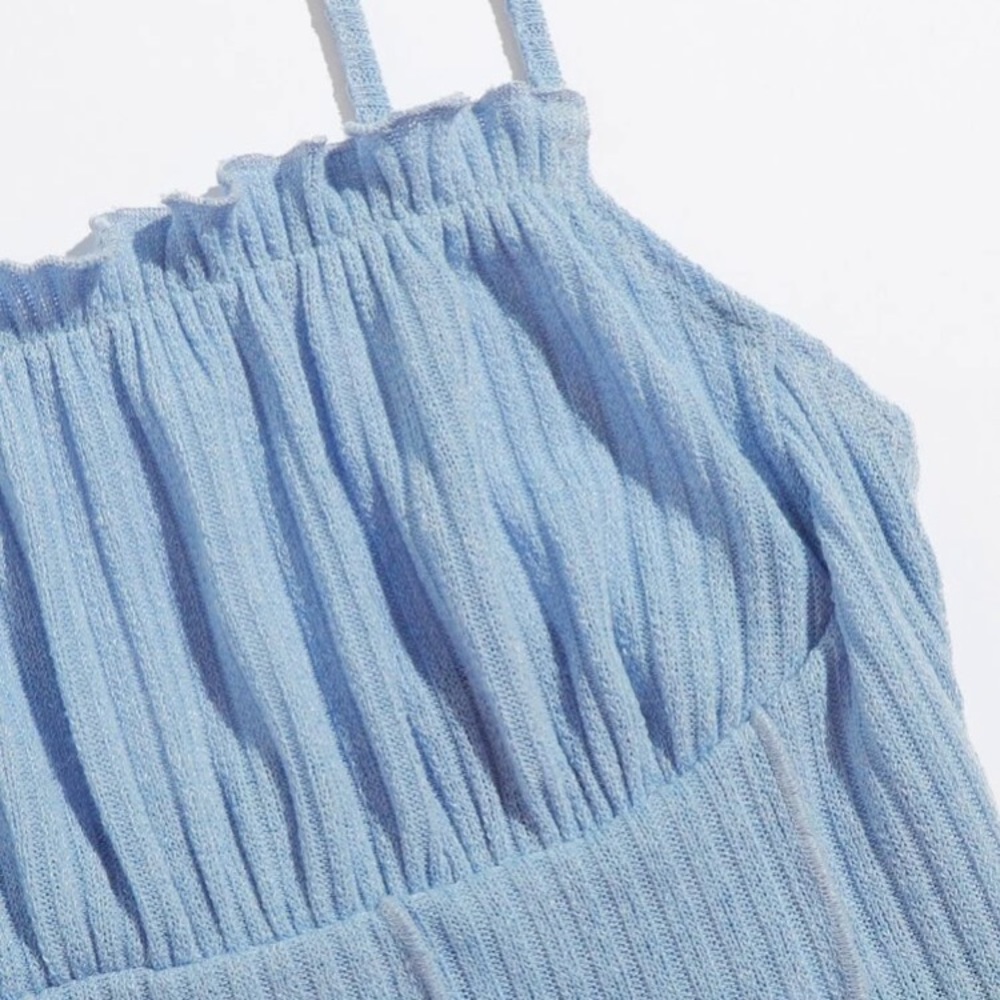 Light Blue Ruched Ruffled Cropped Cami Top XS - Picture 2 of 3